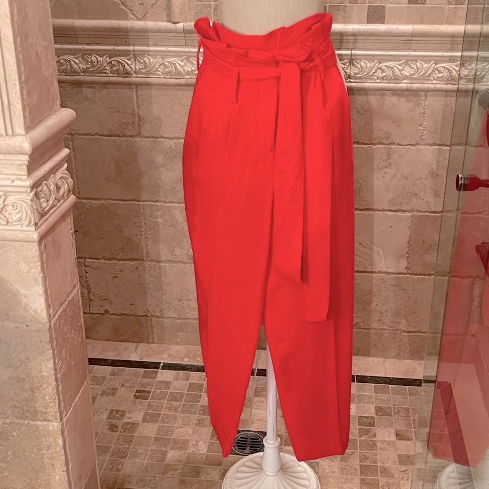 Boden Melina Paper Bag Waist Crop Red Pants - Picture 4 of 14